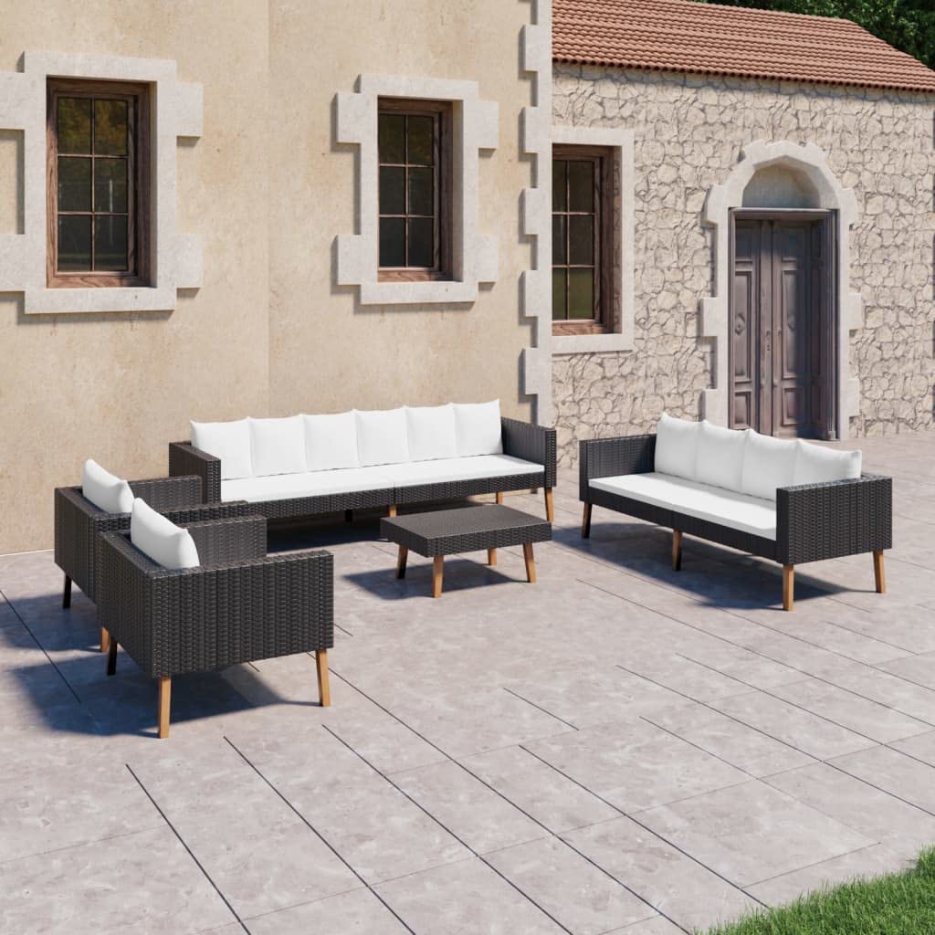 vidaXL Patio Furniture Set 5 Piece, Sectional Sofa for Outdoor Garden, Couch with Cushions, Coffee Table, Scandinavian Style, Poly Rattan Black
