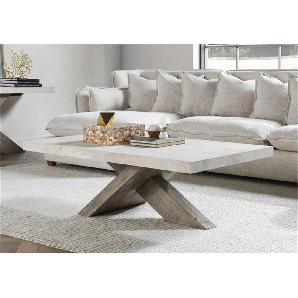 Kosas Home Durant Transitional Wood Coffee Table in Antique White/Corsican Gray