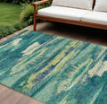 10' X 14' Emerald And Lime Green Abstract Washable Indoor Outdoor Area Rug