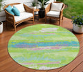 8' Lime Green And Sky Blue Round Abstract Washable Indoor Outdoor Area Rug