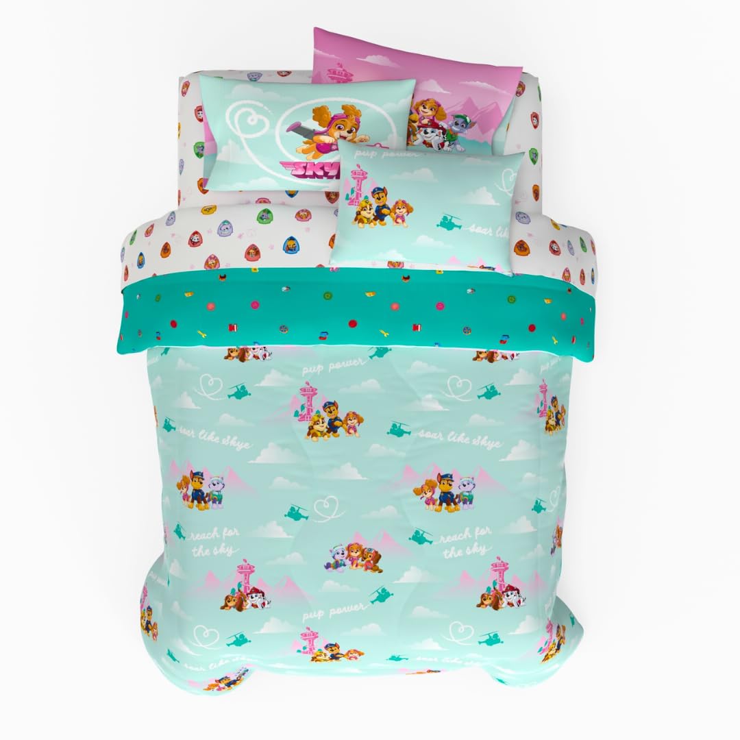 Franco Paw Patrol Girl Skye Kids Bedding Super Soft & Cozy Reverisble Microfiber Comforter And Sheet Set With Sham, 7 Piece Full