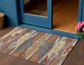 3' X 5' Orange Green And Gold Abstract Washable Indoor Outdoor Area Rug