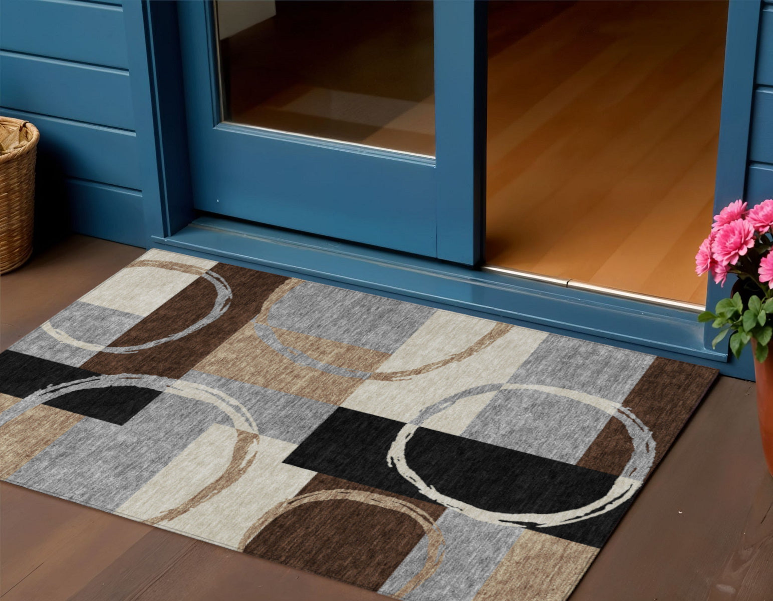 3' X 5' Pewter Gray And Black Geometric Washable Indoor Outdoor Area Rug