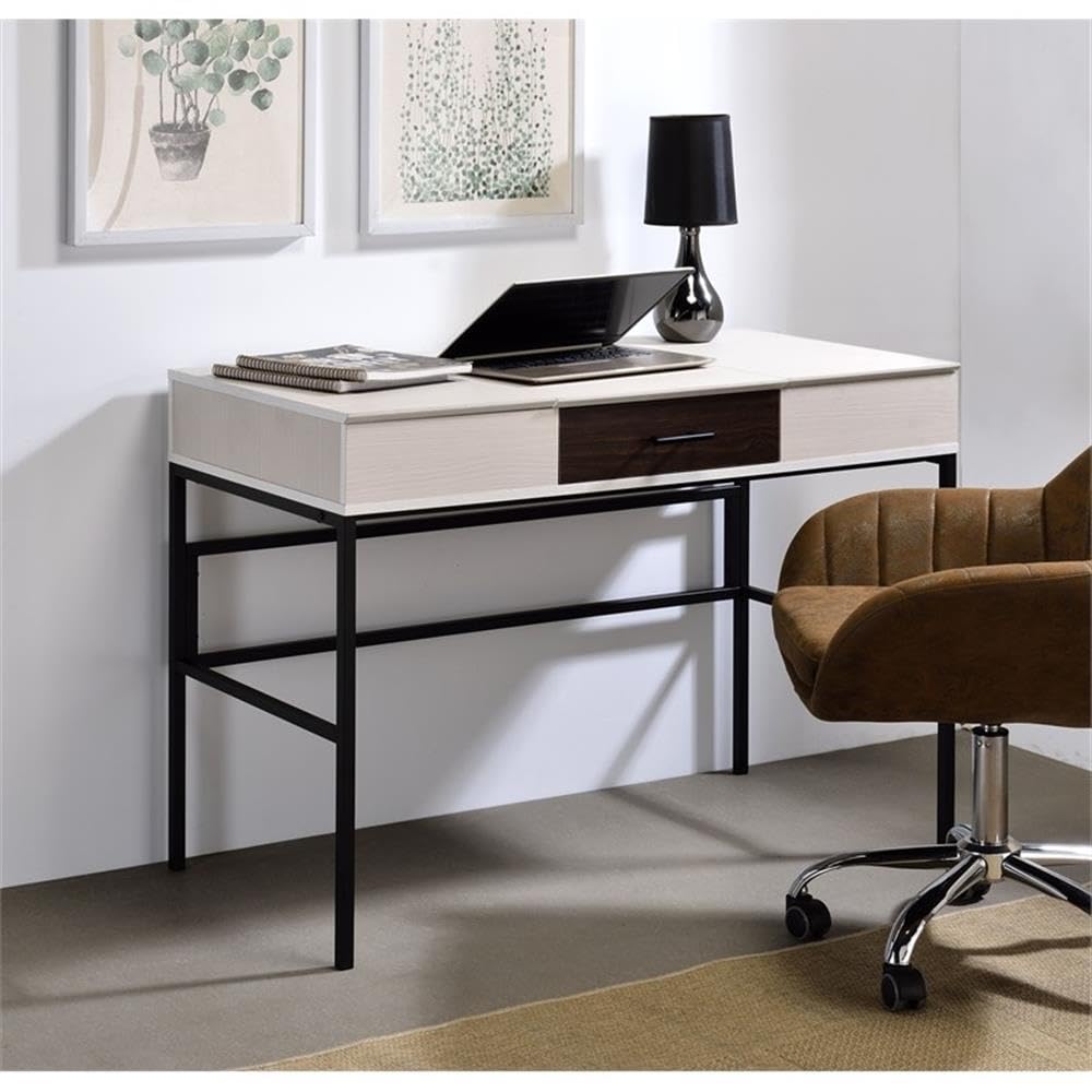 Acme Verster Wooden 1-Drawer Writing Desk With Usb Port In Natural And Black