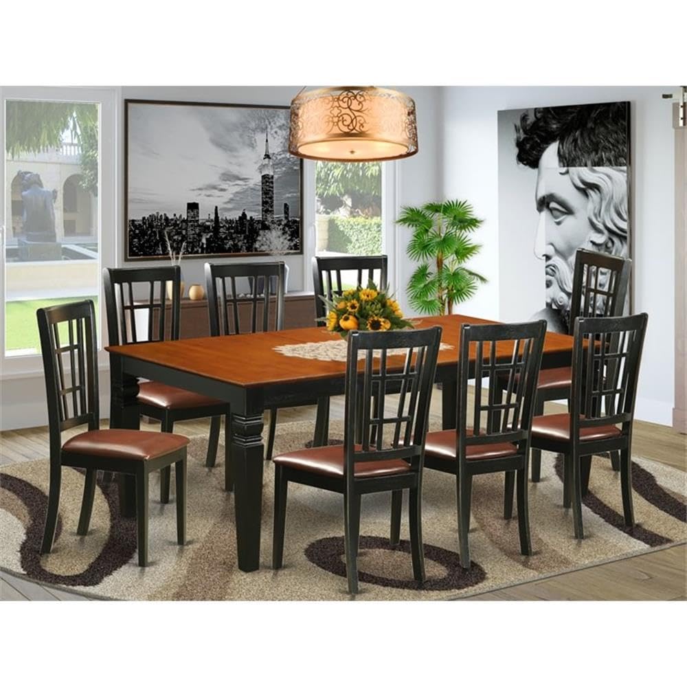 East West Furniture LGNI9-BCH-LC 9 Piece Modern Dining Table Set Includes a Rectangle Wooden Table with Butterfly Leaf and 8 Faux Leather Upholstered Chairs, 42x84 Inch, Black & Cherry