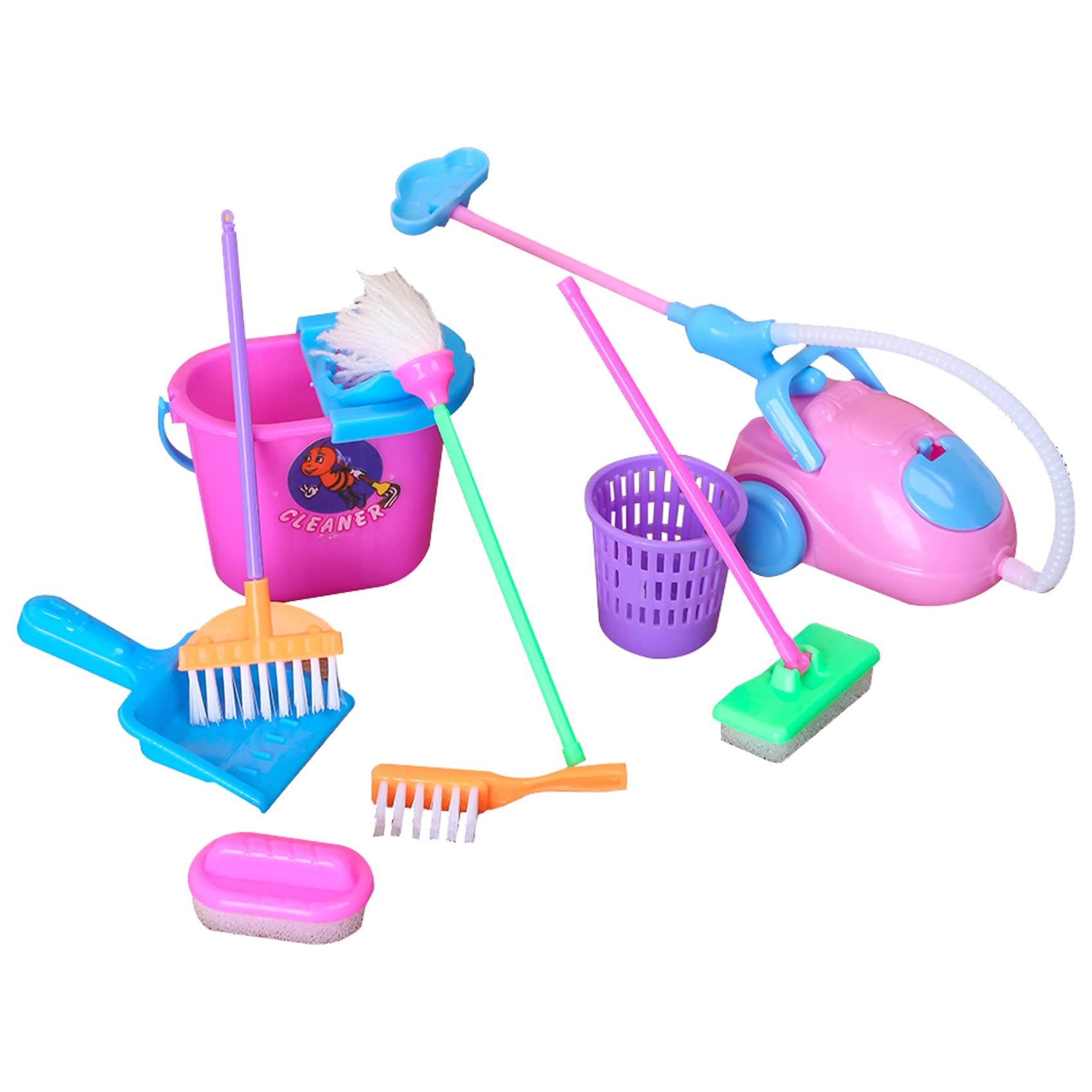 E-TING Miniature Mop Dust Pan, Brush, Broom, Plastic Bucket Doll Housework Cleaning Supplies Tools Set Dollhouse Furniture Decor