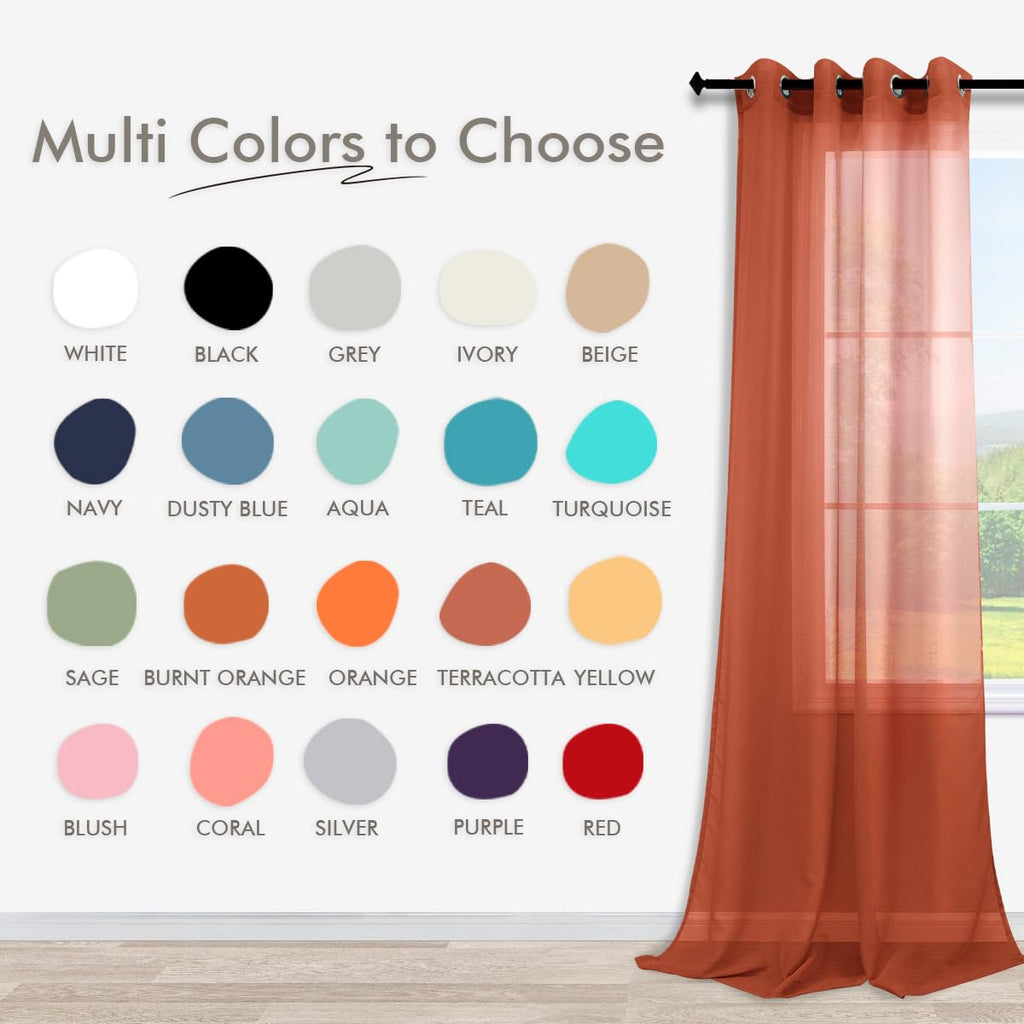 Koufall 2 Panels Grommet Faux Linen Sheer Curtains-Terracotta-52X45