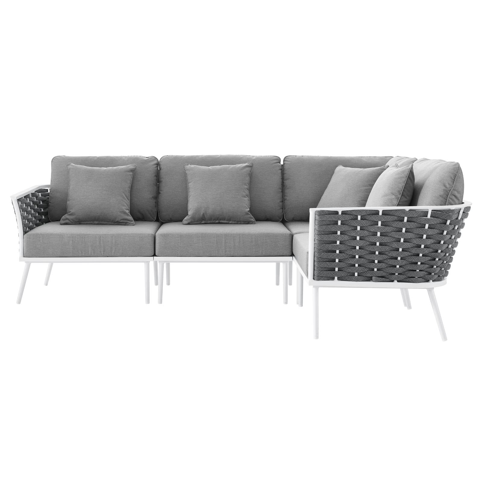 Modway Stance Outdoor Patio Woven Rope Aluminum Large Sectional Sofa in White Gray