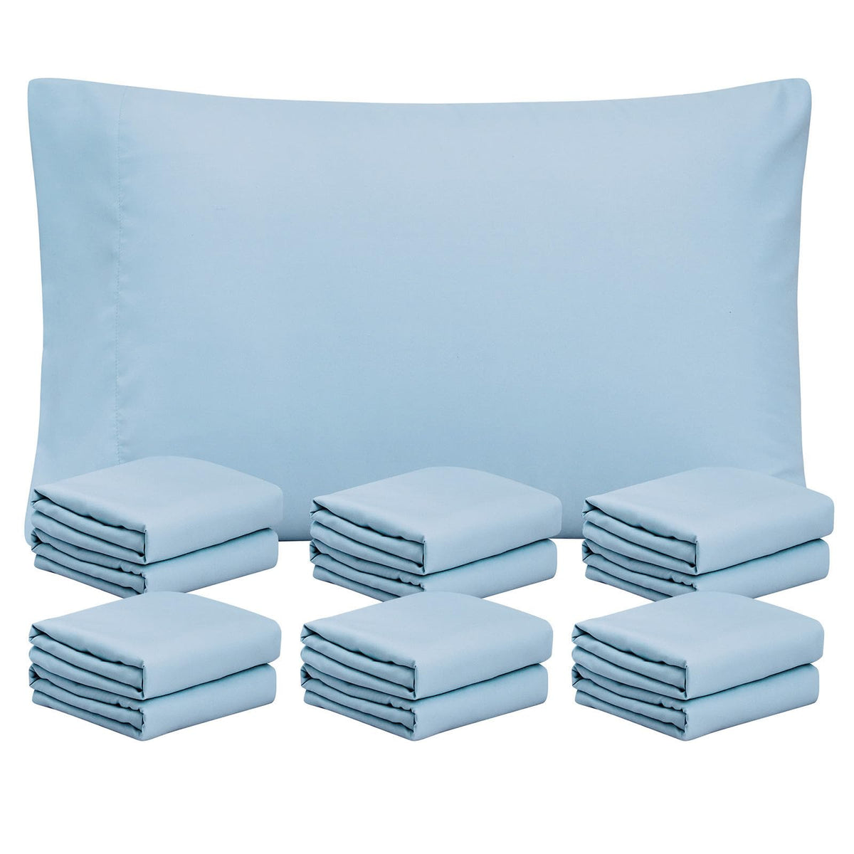 Freshculture Light Blue Pillowcases Queen Size 12 Pack - Bulk Pillowcase Set - Envelope Closure - Soft Brushed Microfiber