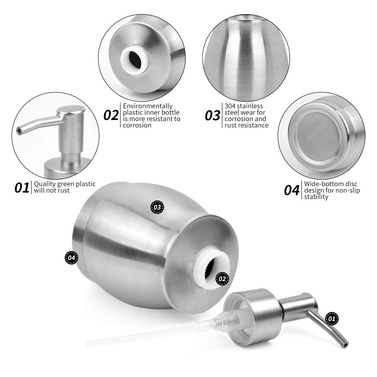 Lala Dolce Stainless Steel Countertop Soap Dispenser Liquid Bottle And Pump, Suitable For Various Places Such As Kitchen And Bat