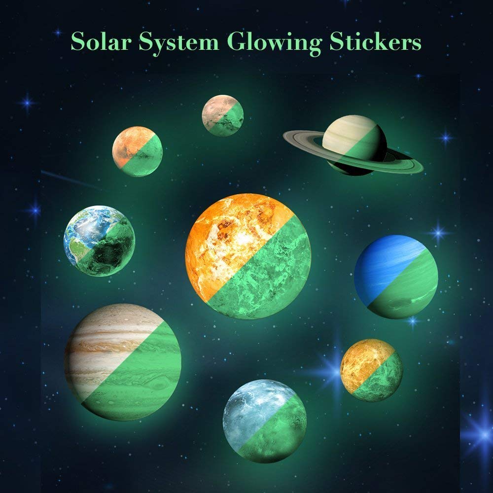 LiveGallery Glow in The Dark Planet Wall Stickers - PVC - Green - Set of 9