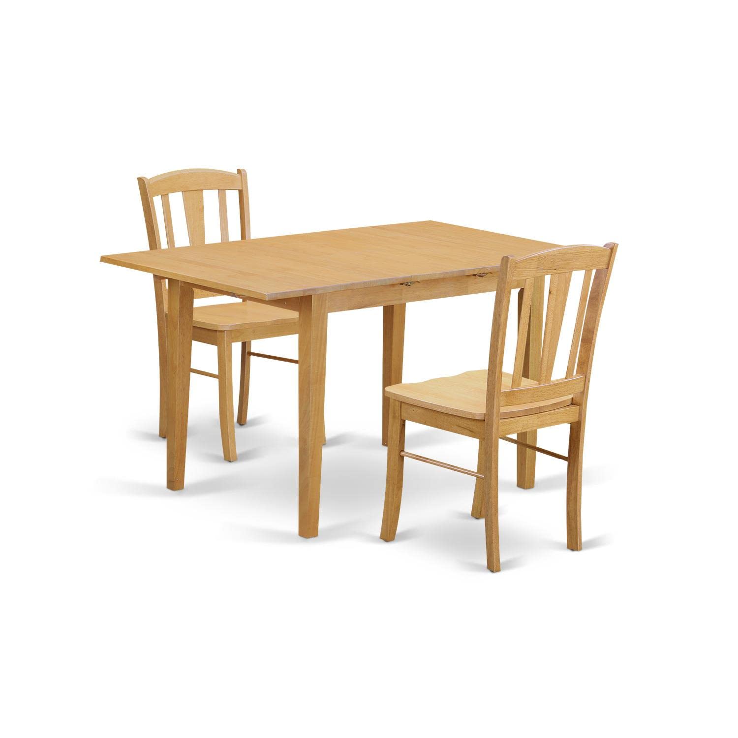 East West Furniture NODL3-OAK-W 3 Piece Dining Room Table Set Contains a Rectangle Kitchen Table with Butterfly Leaf and 2 Dining Chairs, 32x54 Inch, Oak