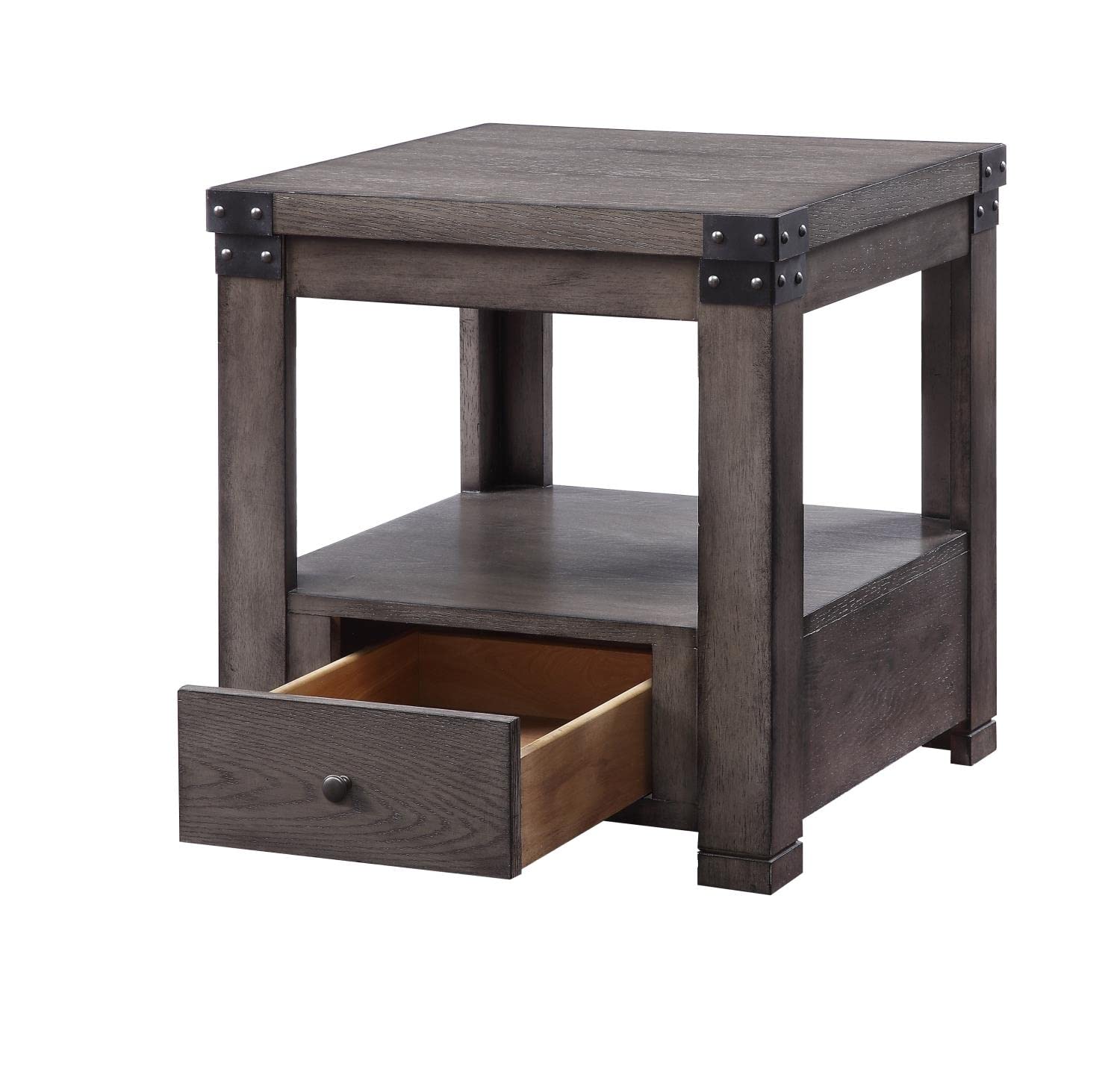 Acme Melville Square Wood Top 1-Drawer End Table in Ash Gray