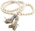 LSKYTOP 58 Inches Wood Bead Garland with Tassel,Farmhouse Rustic Prayer Boho Wooden Beads for Tiered Tray Coffee Table Mantel De