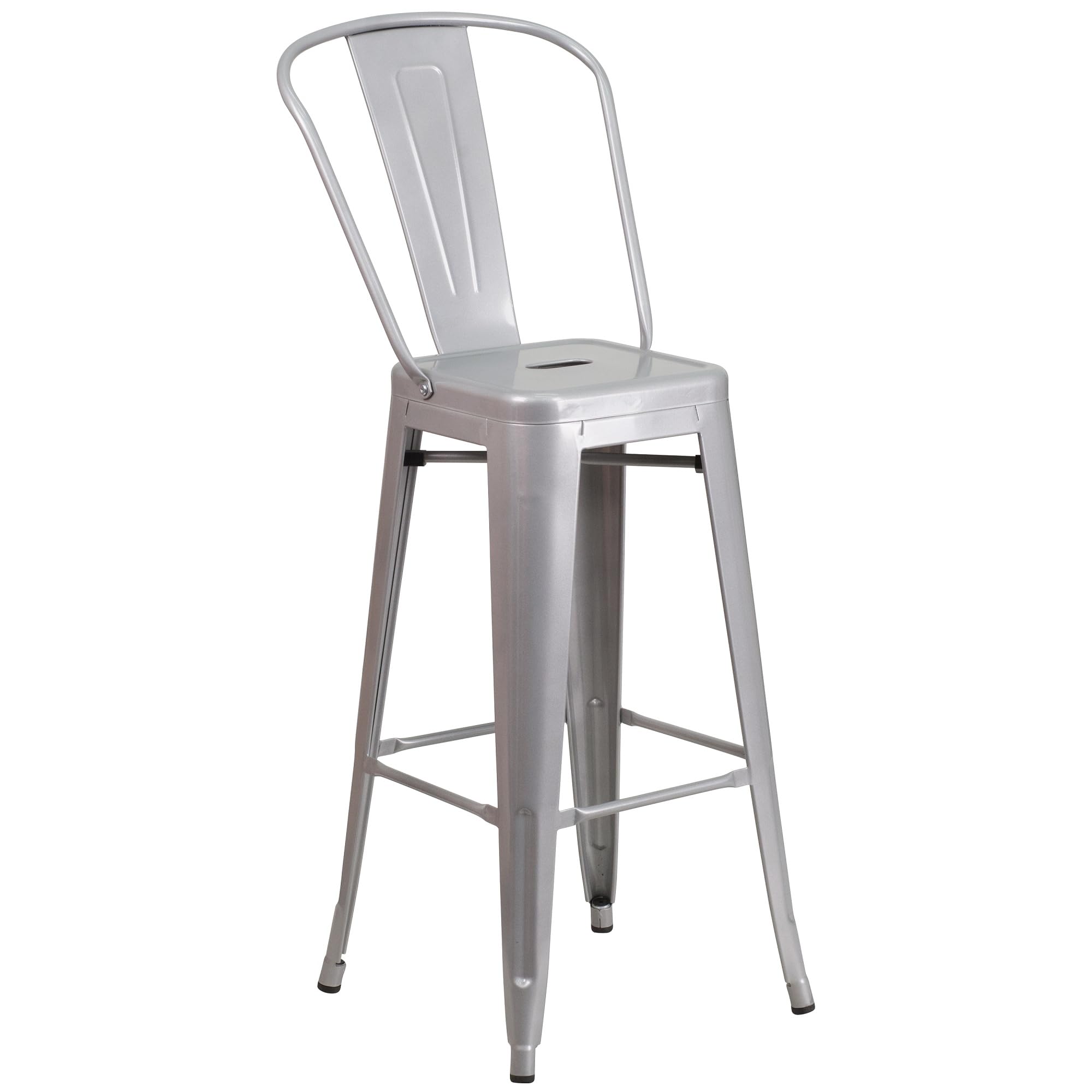 Flash Furniture Commercial Grade 24" Round Silver Metal Indoor-Outdoor Bar Table Set with 4 Cafe Stools
