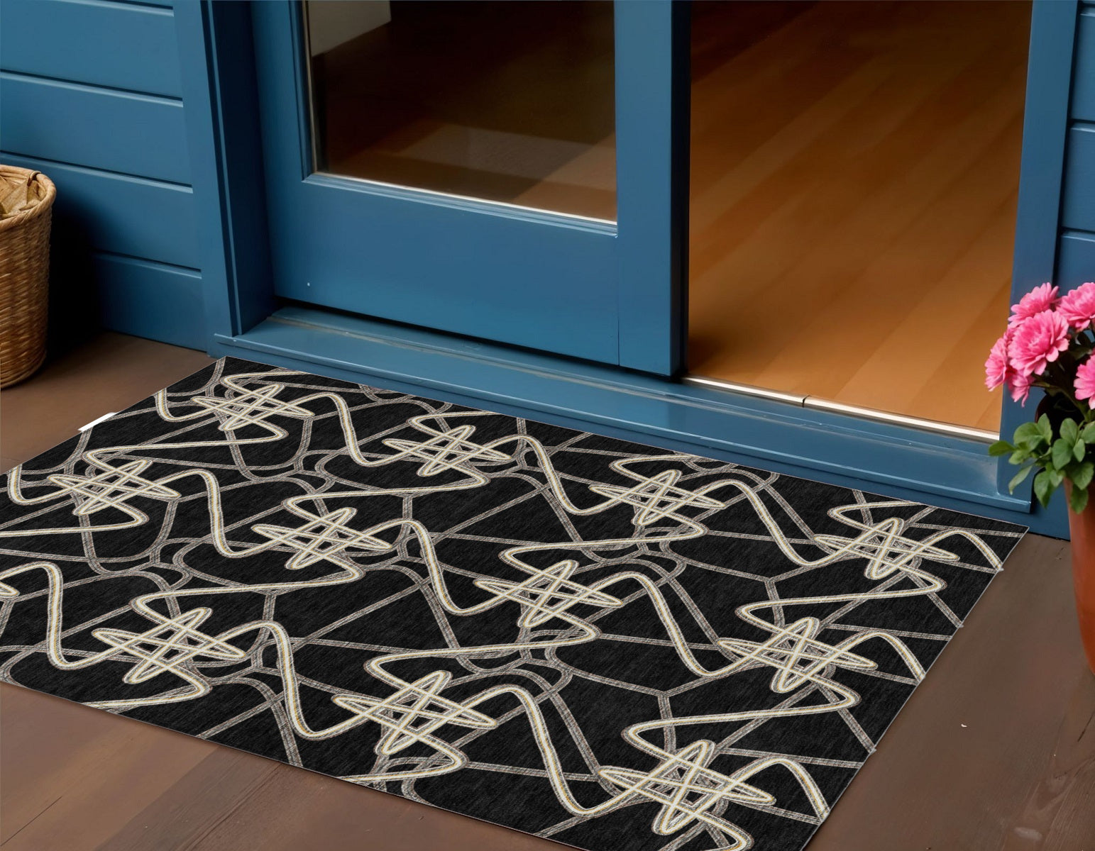 3' X 5' Black Ivory And Brown Geometric Washable Indoor Outdoor Area Rug