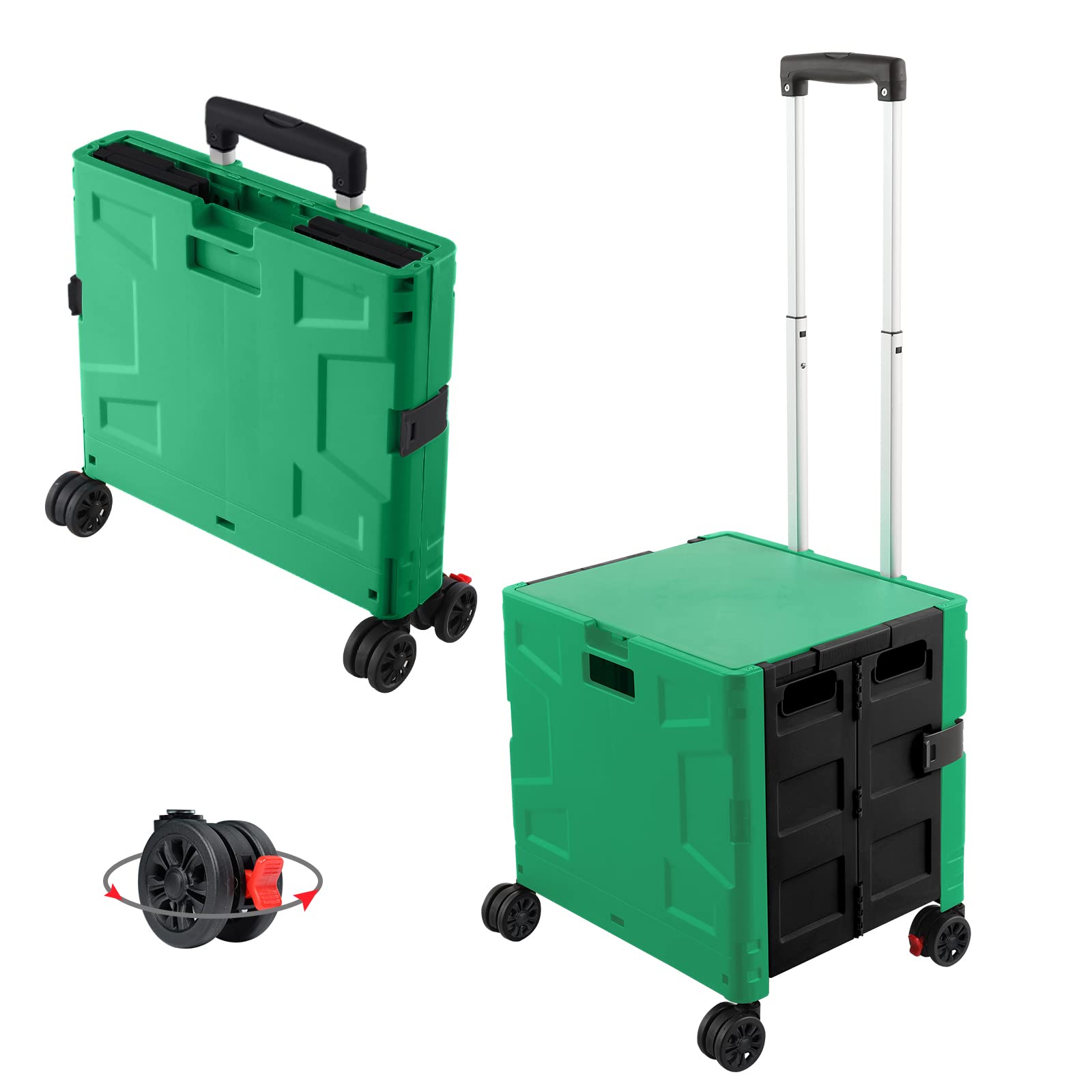 Felicon Folding Utility Cart Rolling Crate Handcart With Durable Heavy Duty Plastic Telescoping Handle Collapsible Hidden Lid 4