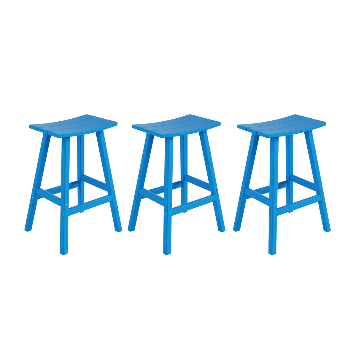 Costaelm All-Weather Bar Stools Set Of 3, 29' Height Outdoor Bar Stools, Adirondack Poly Patio Bar Stool For Patio, Deck, Kitchen Counter And Garden, Pacific Blue