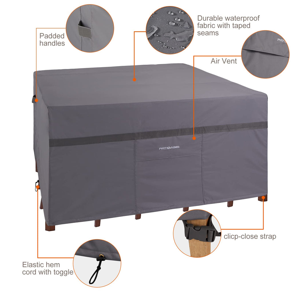 Grey 56Inch Outdoor Square Table & Chairs Cover Waterproof Anti-Fading Patio Square Table Cover 28'' Hight