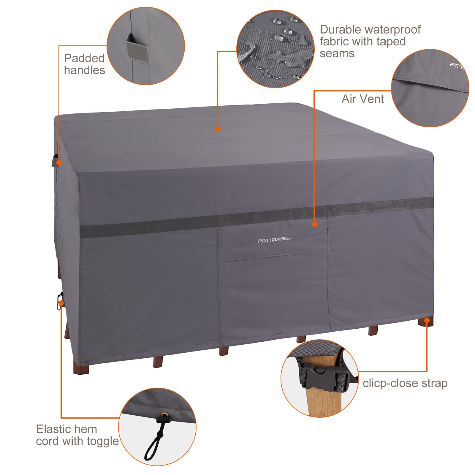 Grey 56Inch Outdoor Square Table & Chairs Cover Waterproof Anti-Fading Patio Square Table Cover 28'' Hight
