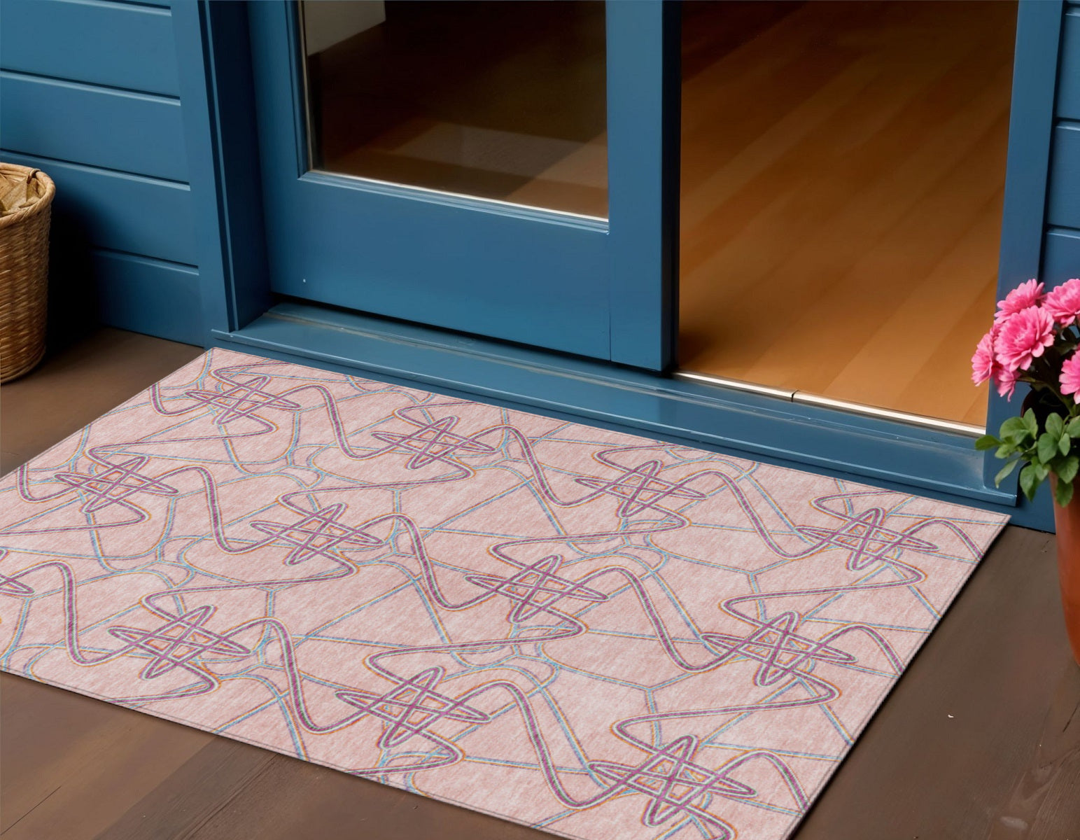 3' X 5' Pink Purple And Sky Blue Geometric Washable Indoor Outdoor Area Rug