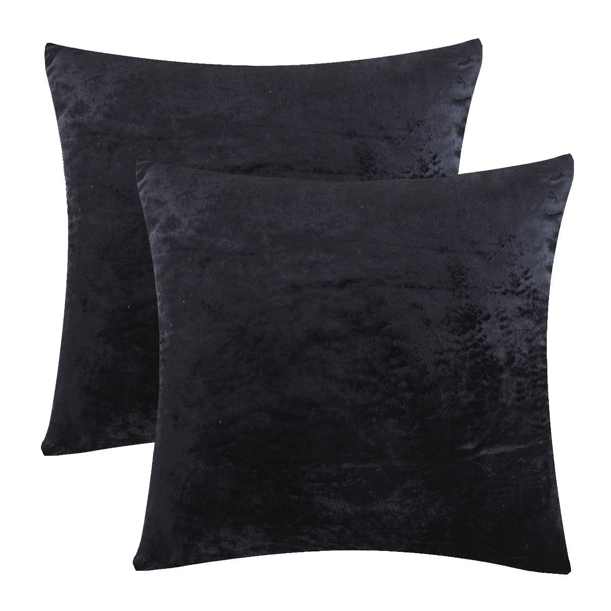 Gigizaza Decorative Throw Pillow Covers 18X18,Set Of 2 Sofa Cushion Black Pillow Cover,Velvet Pillow Square Pillow Covers (Black