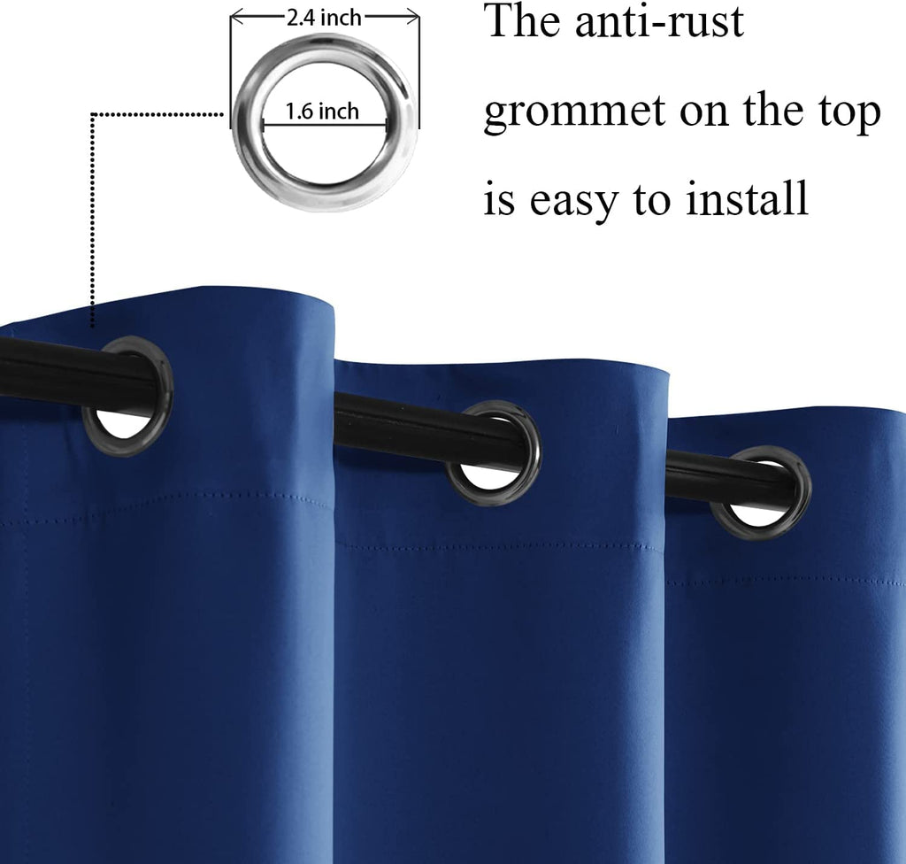 Jiuzhen Classic Blue Blackout Curtains With Tiebacks Thermal Insulated, Light Blocking And Noise Reducing Grommet Curtains For And Living Room, Set Of 2 Window Curtain Panels, 42 X 72 Inch Length
