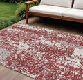 10' X 14' Burgundy And Ivory Abstract Washable Indoor Outdoor Area Rug