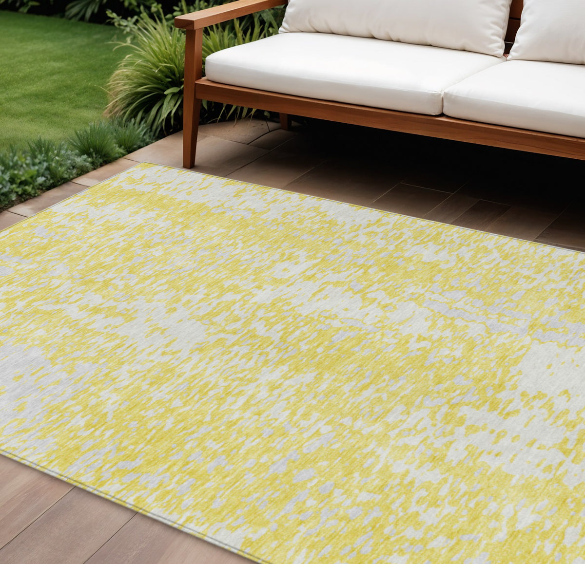 8' X 10' Yellow And Ivory Abstract Washable Indoor Outdoor Area Rug