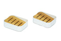 Simplywire  Pack Of 2  Plastic Soap Dishes With Natural Slanted Bamboo Shelf  Bathroom Soap Holders  White