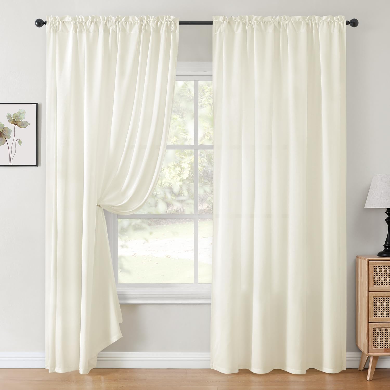 Homeideas Non-See-Through Cream Yellow Privacy Sheer Curtains 52 X 96 Inches Long 2 Panels Light Yellow Sheer Curtains Light Filtering Window Curtains Drapes For Bedroom Living Room