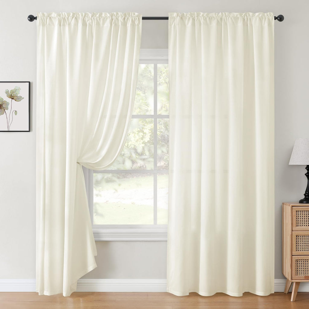 Homeideas Non-See-Through Cream Yellow Privacy Sheer Curtains 52 X 96 Inches Long 2 Panels Light Yellow Sheer Curtains Light Filtering Window Curtains Drapes For Bedroom Living Room