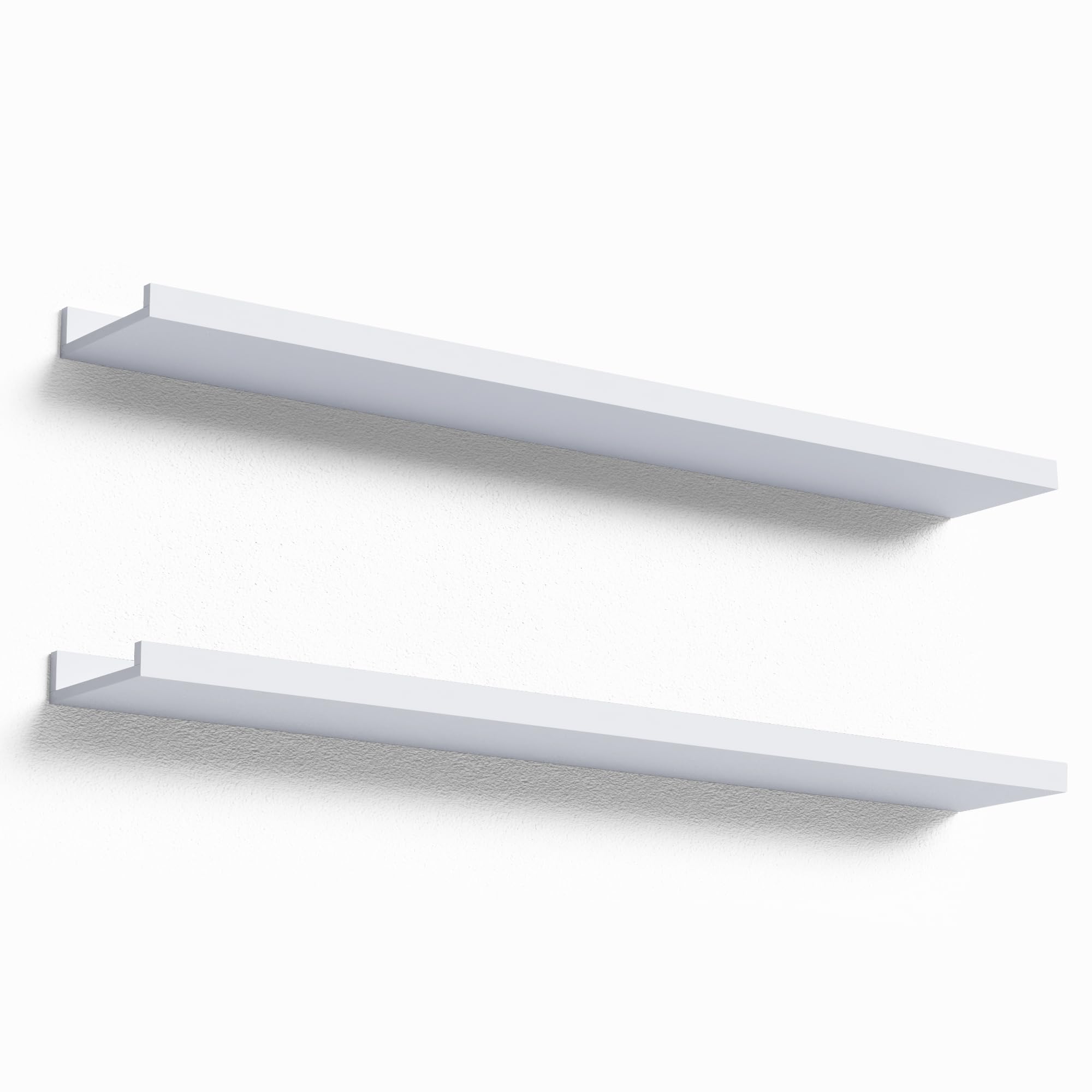 Boswillon 36 Inches Long Floating Shelves Wall Mounted, 2 Set Modern White Wall Shelf For Bedroom, Nursery Book Shelf With Lip, Picture Ledge Shelf For Wall Decor Living Room Bathroom Kitchen - White