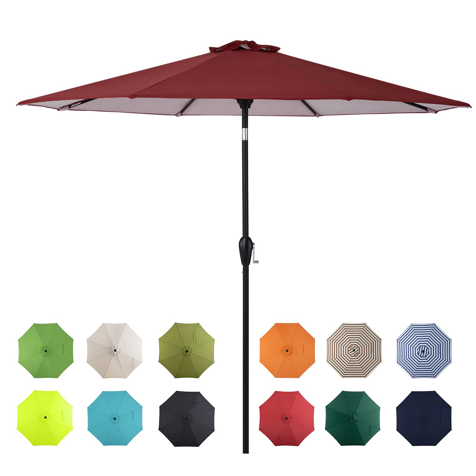 Tempera 9' Outdoor Market Patio Table Umbrella With Push Button Tilt And Crank,Large Sun Umbrella With Sturdy Pole&Fade Resistan