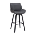 Armen Living Tyler Mid Century Modern Swivel Bar Stool For Kitchen Island Counter In Gray Faux Leather And Black Wood, 30' Seat Height