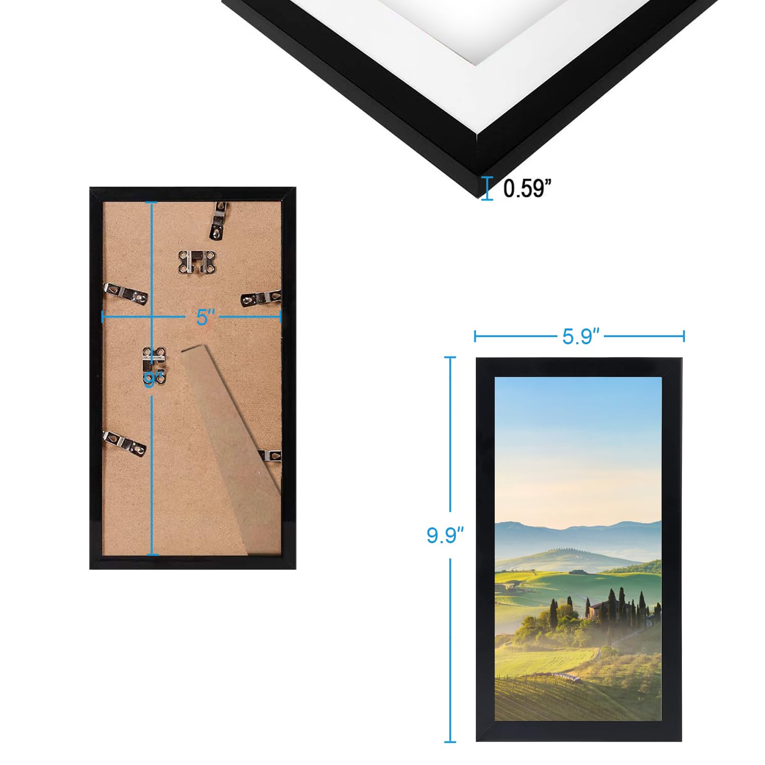 Hukonhep 5X9 Black Picture Frames, Photos Frame With Plexiglass, Wall Gallery Photo Frames, Horizontal And Vertical For Wall Mou