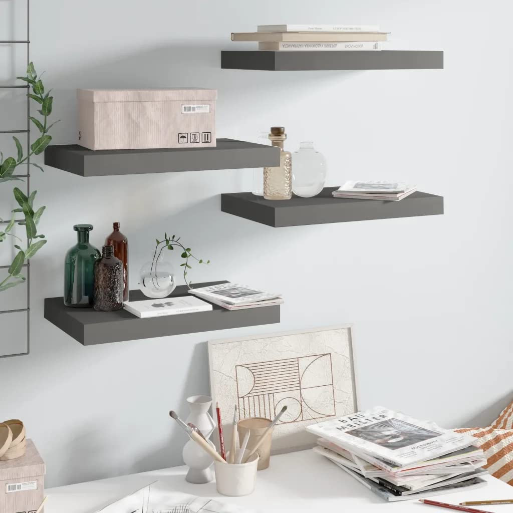 Floating Wall Shelves -SKM Floating Wall Shelves 4 pcs High Gloss Gray 15.7&quot;x9.1&quot;x1.5&quot; MDF