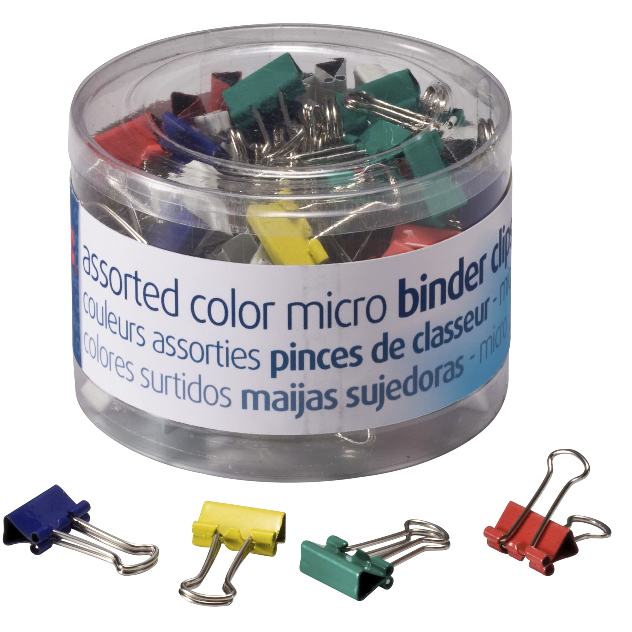 Officemate Micro Binder Clips, Assorted Colors, Metal, Model 31023, 100 Clips per Tub