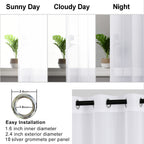 Hiasan White Sheer Curtains For Bedroom With Tiebacks, Grommet Light Filtering Extra Wide Voile Window Curtains For Living Room, Kids' Room And Nursery, W60 X L96, Set Of 2 Soft Drape Panels