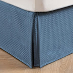 Miye Pleated Waffle Weave Bed Skirt, Tailored Dust Ruffle 22 Inch Drop Easy Fit, Machine Washable (Blue, Twin - 22'' Drop)
