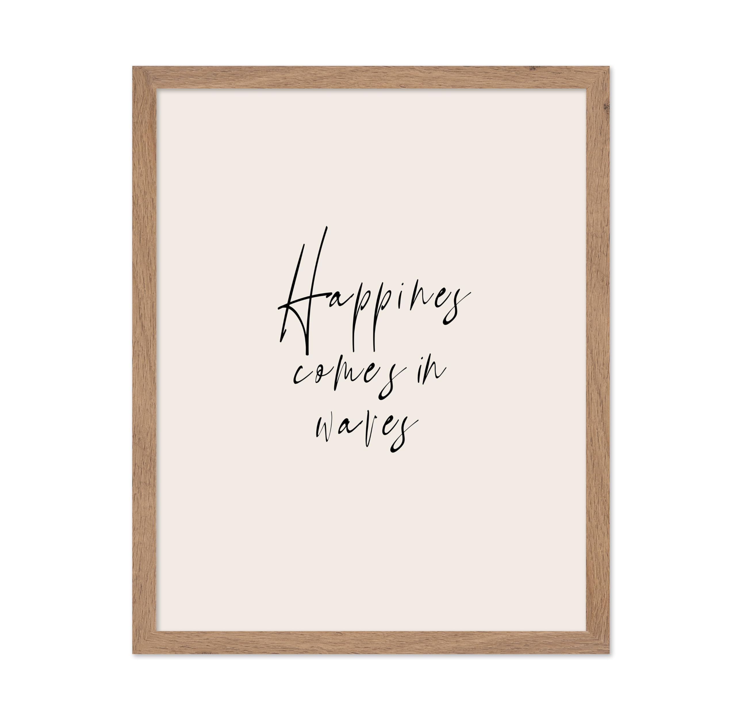 Poster Master Typography Poster - Quote Print - Happiness Comes in Waves, Beautiful, Inspiring, Motivational - Gift for Family, 