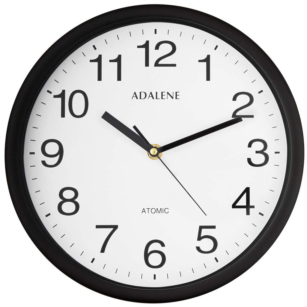 Adalene 10 Inch Large Atomic Wall Clock - Black Wall Clock Atomic - Battery Operated Wall Clock for Office, Kitchen, Bedroom, Ba