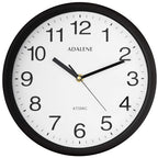 Adalene 10 Inch Large Atomic Wall Clock - Black Wall Clock Atomic - Battery Operated Wall Clock for Office, Kitchen, Bedroom, Ba