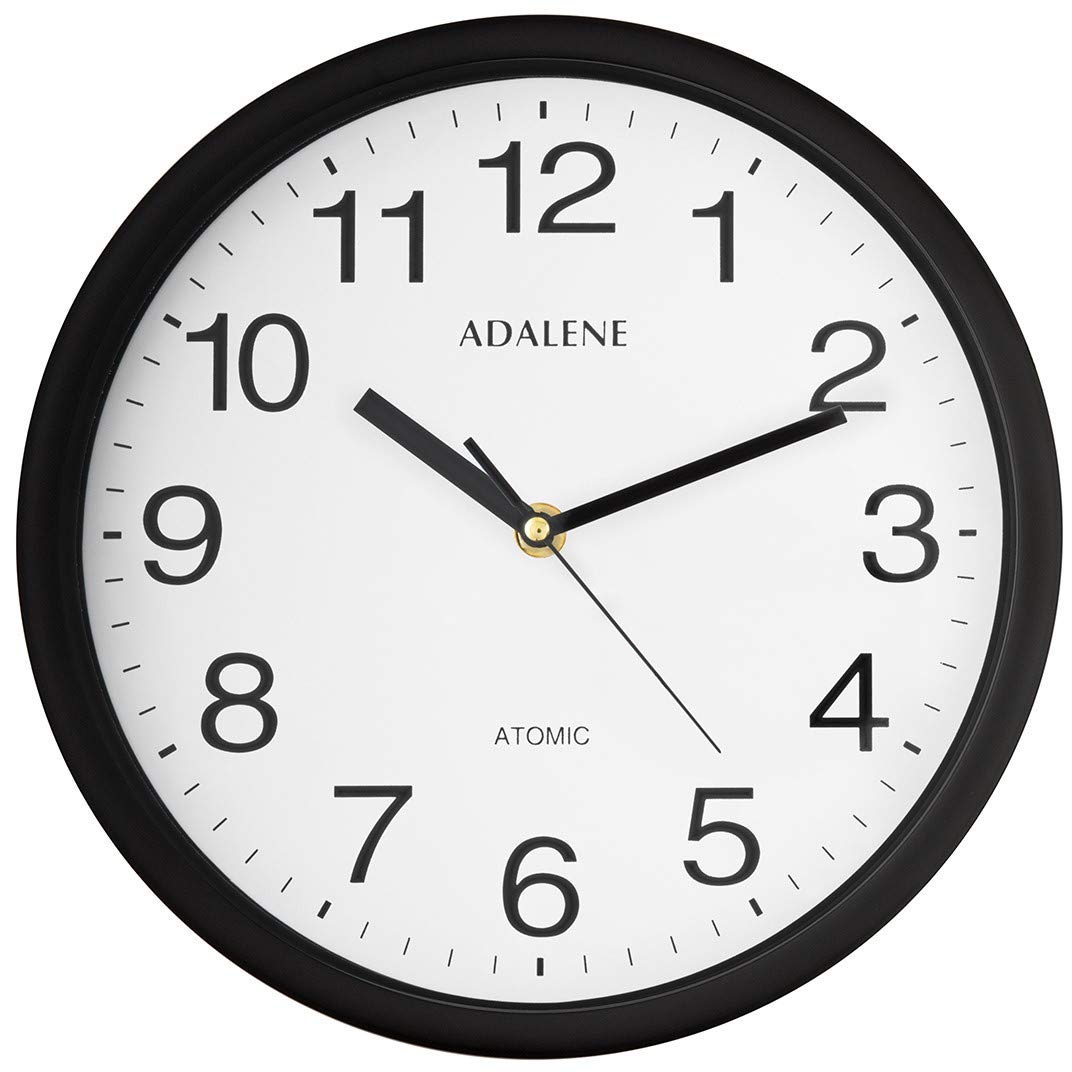 Adalene 10 Inch Large Atomic Wall Clock - Black Wall Clock Atomic - Battery Operated Wall Clock for Office, Kitchen, Bedroom, Ba