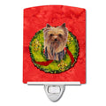 Caroline's Treasures SC9094CNL Yorkie Christmas Wreath Ceramic Night Light Compact, UL-Certified, Ideal for Bedroom, Bathroom, N