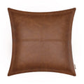 BRAWARM Brown Leather Throw Pillow 16 X 16 Inches, Faux Leather Pillow Cover with Piping, Hand Stitched Leather Decorative Throw