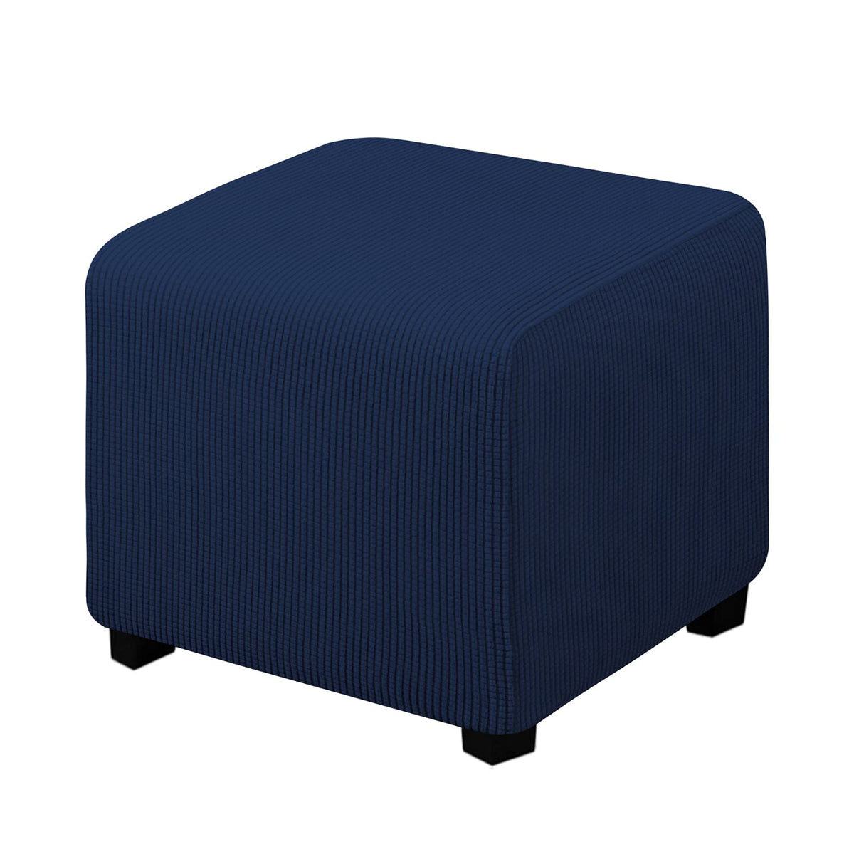 Easy-Going Stretch Square Ottoman Cover Folding Storage Stool Furniture Protector Soft Slipcover With Elastic Bottom (15X15X15Inch, Navy)