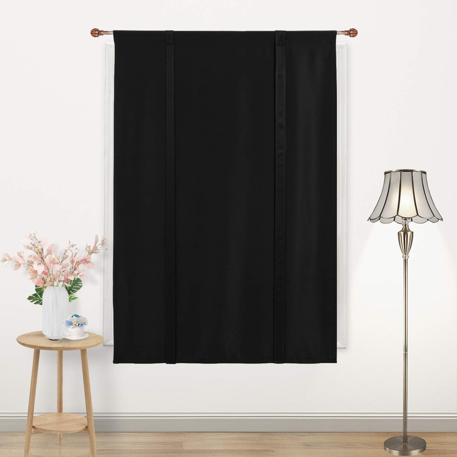 Dwcn Tie Up Curtain-Thermal Insulated Room Darkening Blackout Curtains For Livingroom, Bedroom And Dining Room, Black, W42 X L63