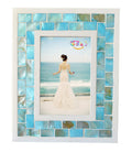 GIFTME 5 Picture Frame 5x7 Mother of Pearl Mosaic Photo Frame,Beach Tabletop or Wall Hanging Picture Frame(5x7 inch, Blue,1pc)