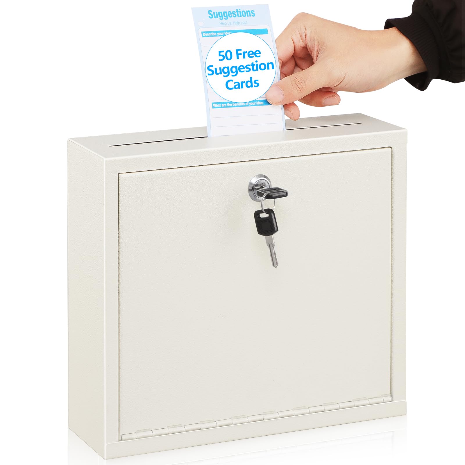 Kyodoled Suggestion Box With Lock And Slot, Wall Mounted Small Mailbox For Office, Key Drop Box With 50 Free Suggestion Cards, S
